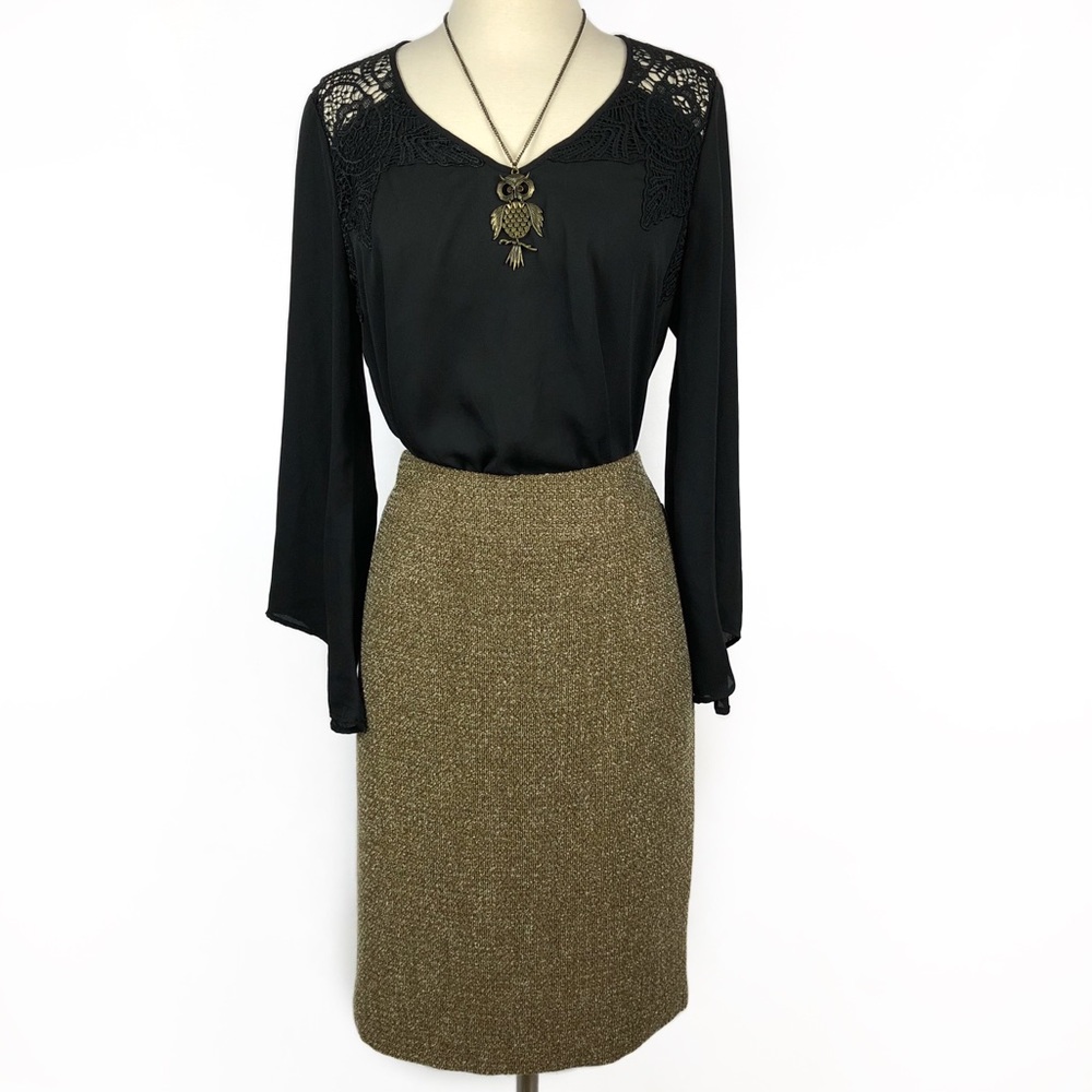 Albert Nipon Gold Knit Wool Blend Pencil Skirt - image 1